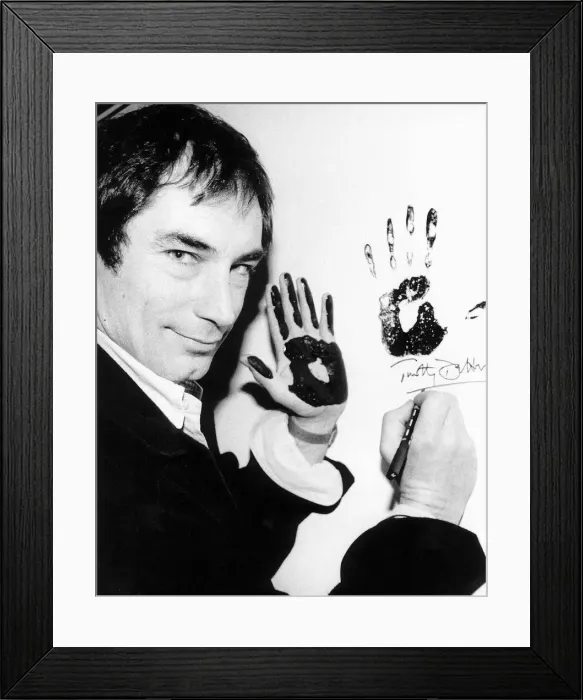 Framed Print : Timothy Dalton actor makes his mark in the Wall of Fame at the Theatre Museum in Londons Framed Print : Timothy Dalton actor makes his mark in the Wall of Fame at the Theatre Museum in Londons