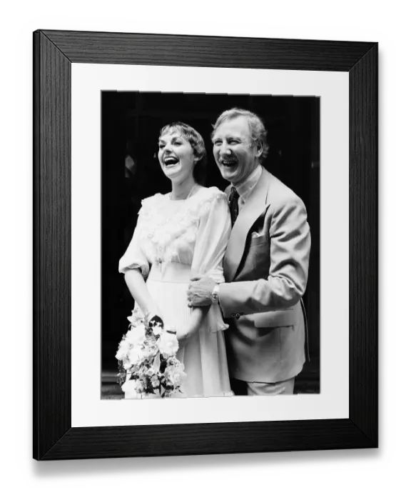 Framed Print : Leslie Phillips marries Angela Scoular In London August 1982 Framed Print : Leslie Phillips marries Angela Scoular In London August 1982