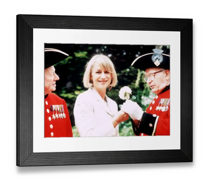 Framed Print : Actress Helen Mirren May1994, At the Chelsea Flower show with some pensioners Framed Print : Actress Helen Mirren May1994, At the Chelsea Flower show with some pensioners