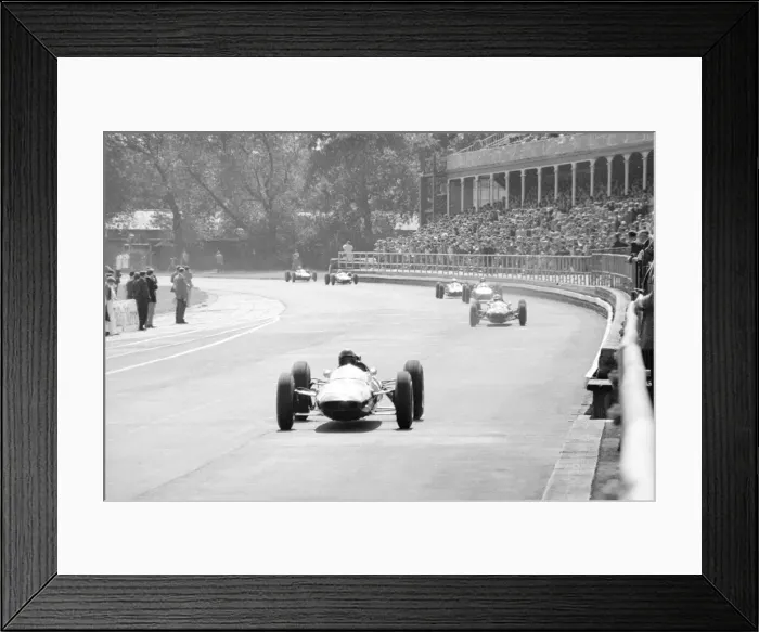 Framed Print : Motor racing 1962 at Aintree Liverpool Crossing the start  /  finish line to