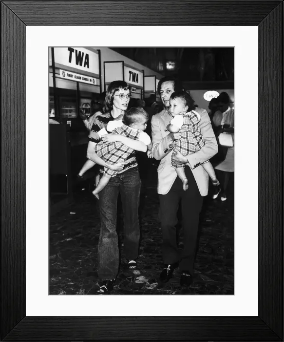 Framed Print : Mia Farrow Actress with husband and twin sons at Heathrow airport Dbase MSI Framed Print : Mia Farrow Actress with husband and twin sons at Heathrow airport Dbase MSI