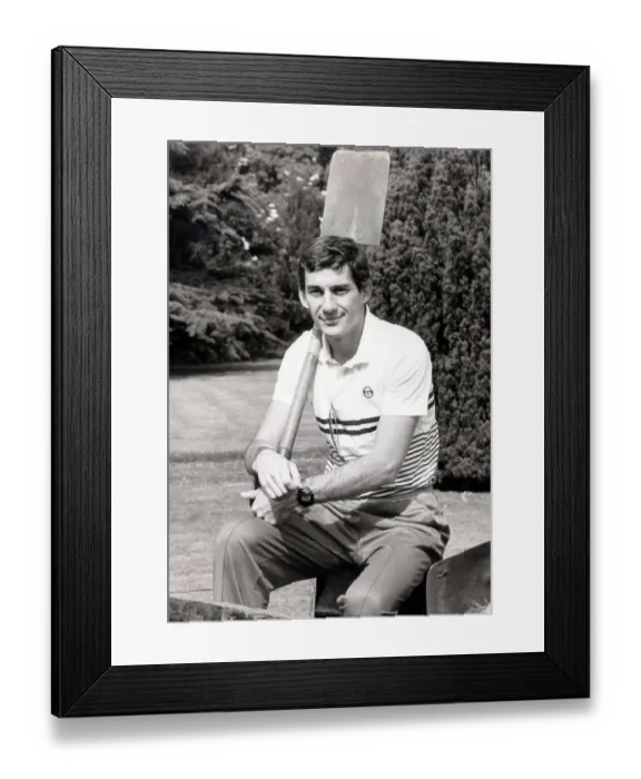 Framed Print : Racing driver Ayrton Senna, doing a spot of gardening, with shovel over his shoulder Framed Print : Racing driver Ayrton Senna, doing a spot of gardening, with shovel over his shoulder