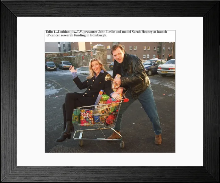 Framed Print : John Leslie TV Presenter and model Sarah Heaney in a shopping trolley car park Framed Print : John Leslie TV Presenter and model Sarah Heaney in a shopping trolley car park