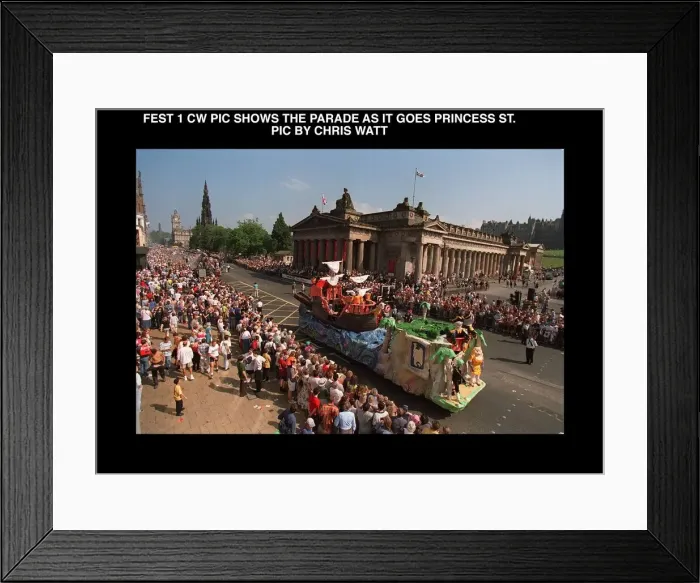 Framed Print : Edinburgh festival parade 50th year of edinburgh fdestival shows procession Framed Print : Edinburgh festival parade 50th year of edinburgh fdestival shows procession