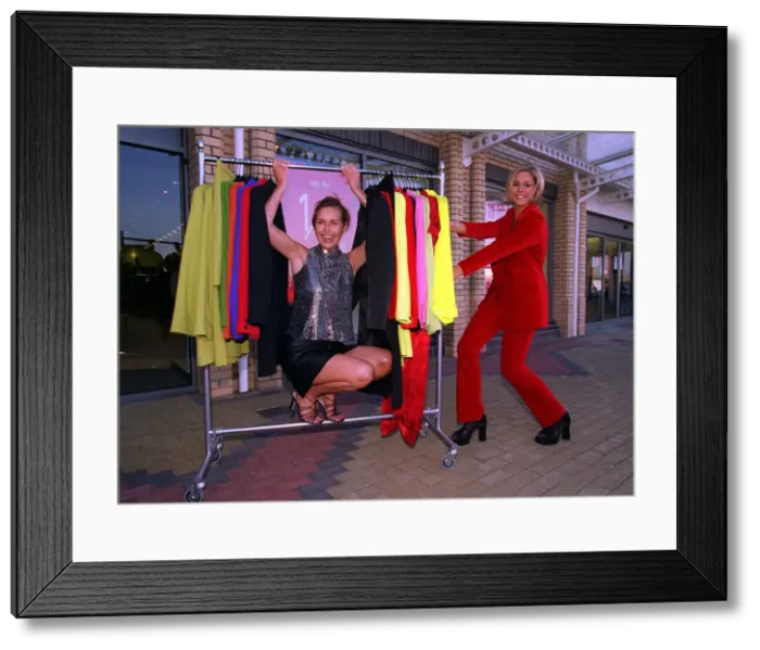 Framed Print : Model Elaine Catterson October 1997 Getting the push from TV presenter Jenni Falconer