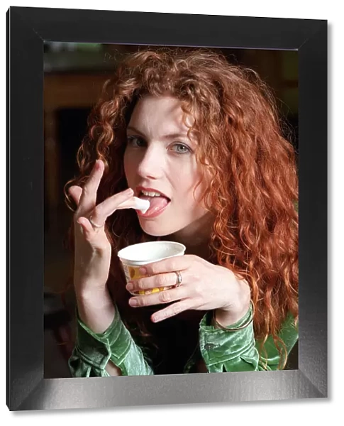 Vanessa Collingridge TV Presenter eating yoghurt January 1998 A©mirrorpix