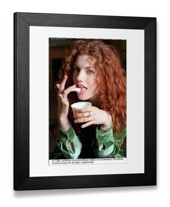 Framed Print : Vanessa Collingridge TV Presenter eating yoghurt January 1998 A©mirrorpix
