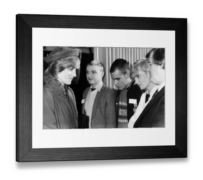 Framed Print : Princess Diana meets Skinhead youths in Guilford, December 1981 Framed Print : Princess Diana meets Skinhead youths in Guilford, December 1981