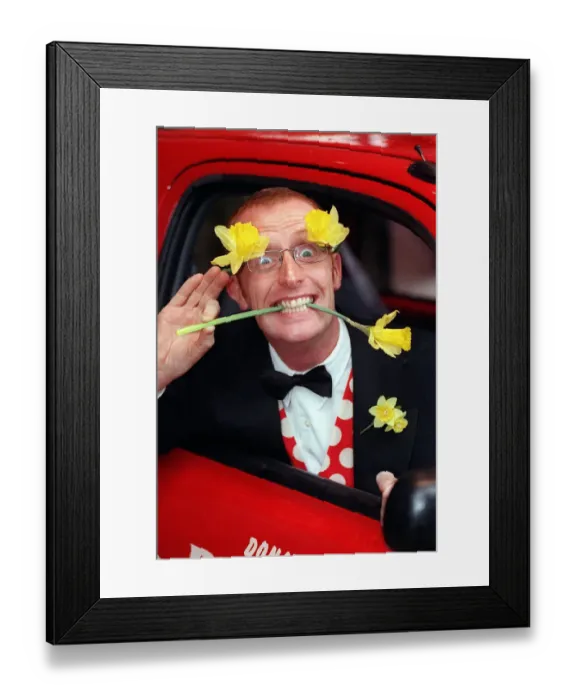 Framed Print : Bryan Burnett TV Presenter - March 1998 Mariue Curie cancer daffodil appeal
