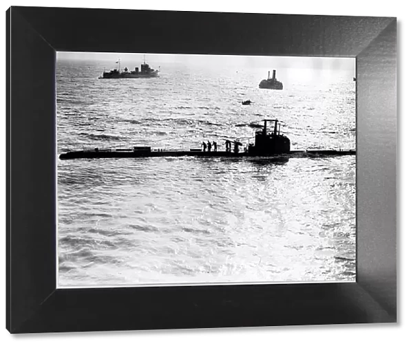 Refloating the British submarine Sunfish at Sandown Bank, Isle of Wight. March 1939