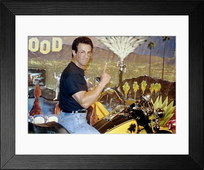 Framed Print : Sylvester Stallone Actor on a motorcycle Framed Print : Sylvester Stallone Actor on a motorcycle