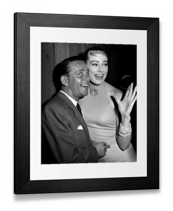 Framed Print : Norman Wisdom actor May 1956 Anita Ekberg actress at the Savoy Hotel