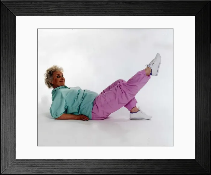 Framed Print : Jean Boht Actress Studio shot doing Keep Fit exercise Framed Print : Jean Boht Actress Studio shot doing Keep Fit exercise