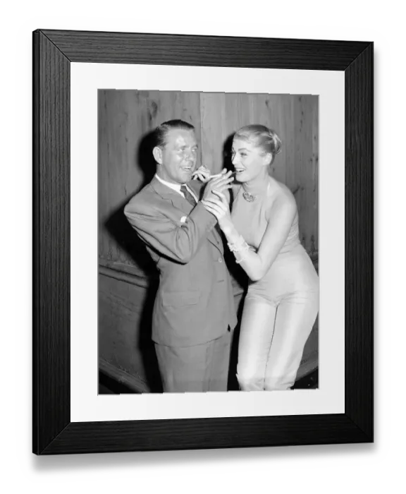 Framed Print : Norman Wisdom actor May 1956 Anita Ekberg actress at the Savoy Hotel