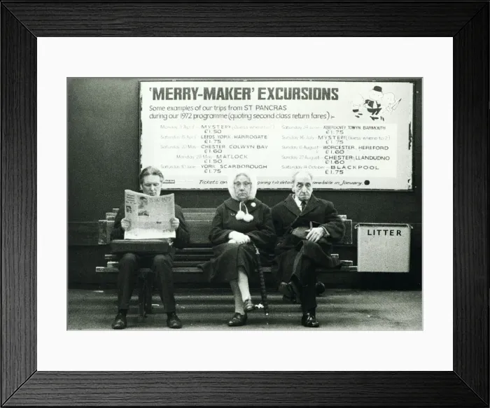 Framed Print : Railway travel April 1972 Railway Passengers wait for a train at St Framed Print : Railway travel April 1972 Railway Passengers wait for a train at St