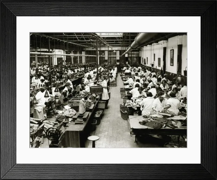 Framed Print : Women working at a Manfield boot factory in Northampton. April 1930 Framed Print : Women working at a Manfield boot factory in Northampton. April 1930