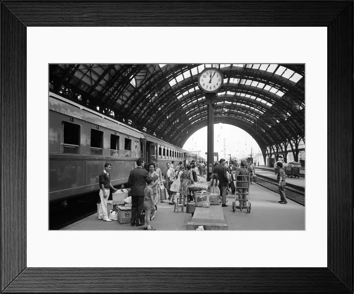 Framed Print : Passengers wait to board the Rome Express at Milan Central Station June 1962