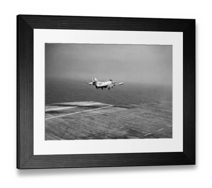 Framed Print : Ships Aircraft Carrier New Angled Deck Trials July 1953 A US Navy Grumman G-79 F9F