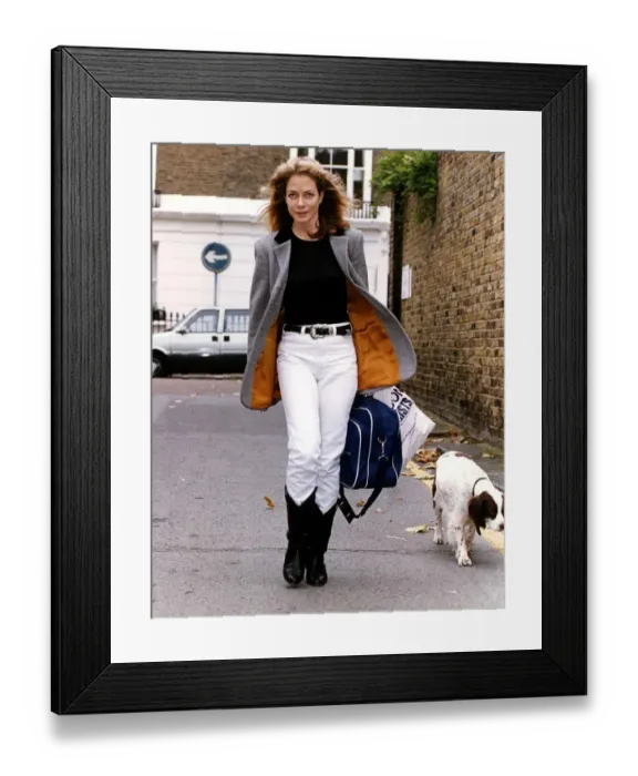 Framed Print : Jenny Seagrove Actress outside her West London home with her pet Dog