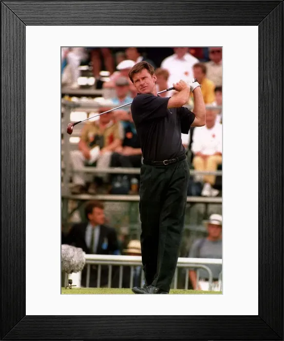 Framed Print : Nick Faldo Golf at British Open at Sandwich tees of on first hole circa 1995 Framed Print : Nick Faldo Golf at British Open at Sandwich tees of on first hole circa 1995