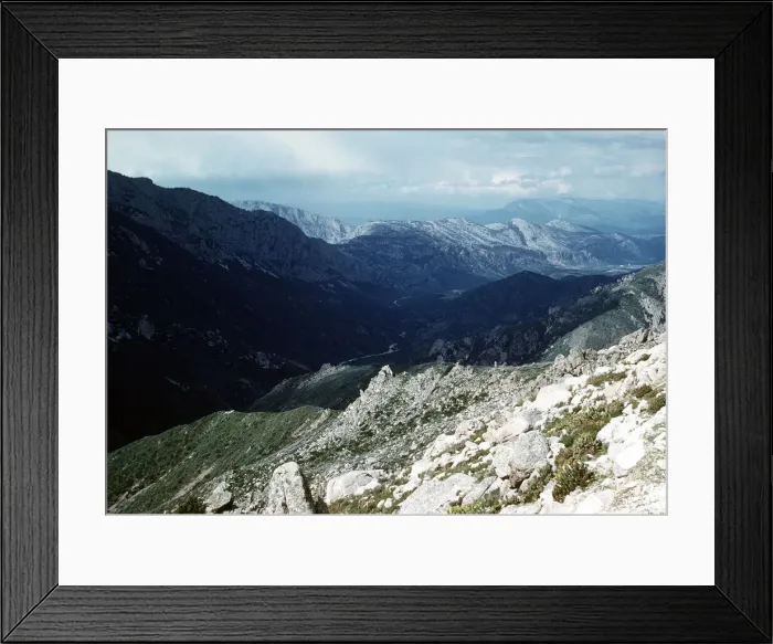 Framed Print : Rugged mountaineous landscape between towns of Dorgali Baunei in Sardinia Italy Framed Print : Rugged mountaineous landscape between towns of Dorgali Baunei in Sardinia Italy
