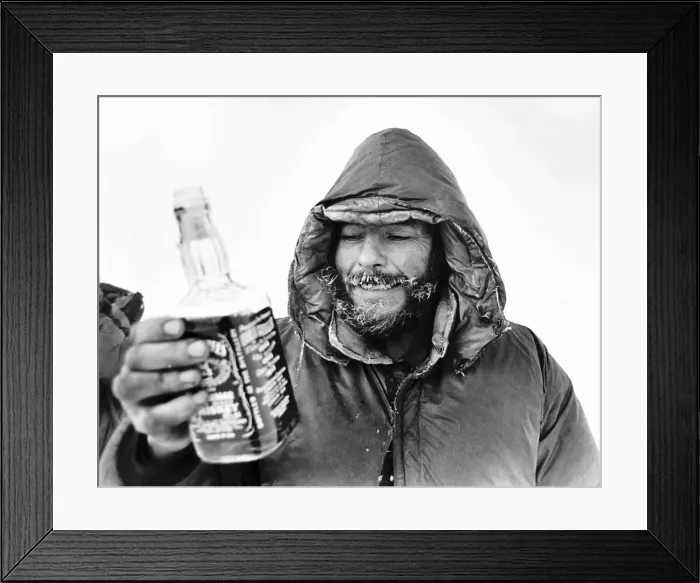 Framed Print : Charles Burton North Pole Expedition takes a rest with a drink from a bottle of Jack Framed Print : Charles Burton North Pole Expedition takes a rest with a drink from a bottle of Jack