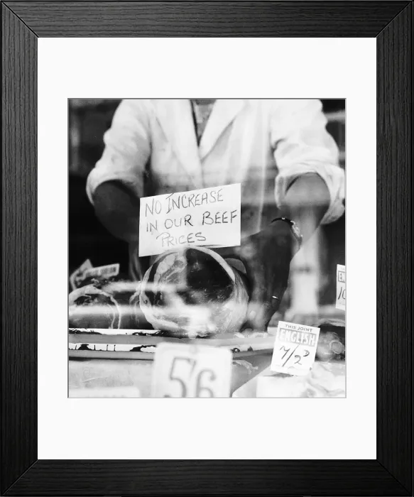Framed Print : No increases in our beef prices circa 1950