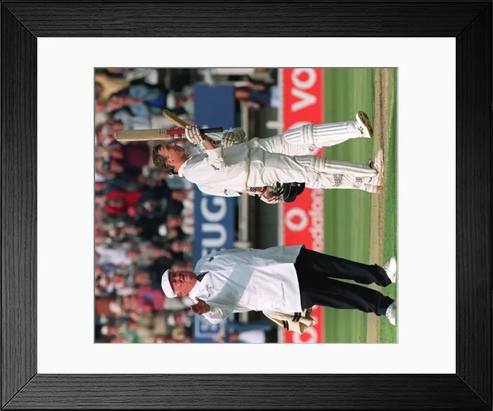 Framed Print : Mike Atherton celebrates in England v South Africa 1998 his century in first
