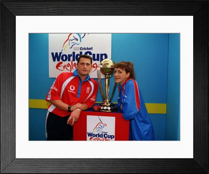Framed Print : Cricketer Darren Gough March 1999 with Mirror Reporter Carole Aye Maung