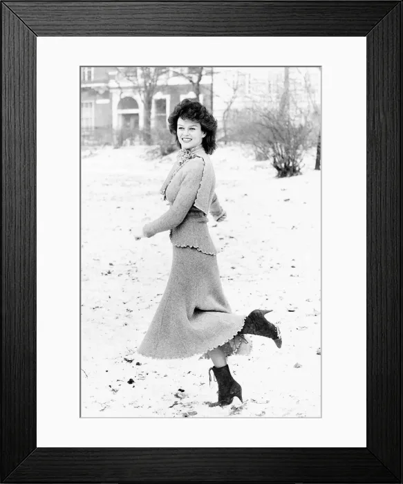Framed Print : Garielle Drake actress standing in snow covered park January 1985