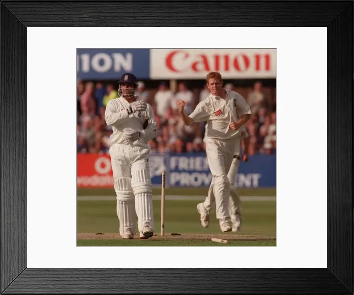 Framed Print : England v South Africa cricket 5th Test Headingley Aug 1998 Mark Butcher leaving