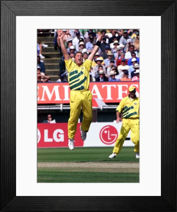 Framed Print : Cricket World Cup June 1999 Shane Warne Australia Celebrates Taking The Wicket Of Framed Print : Cricket World Cup June 1999 Shane Warne Australia Celebrates Taking The Wicket Of