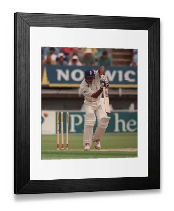 Framed Print : Aftab Habib Cricket Player Of England July 1999 Gets Out By The Bowling Of Framed Print : Aftab Habib Cricket Player Of England July 1999 Gets Out By The Bowling Of