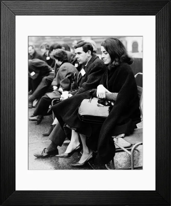 Framed Print : Eleanor Bron of the BBC programme Not So Much a Programme with Bob Holness of Criss Cross Quiz at an Oxfam Appeal in Trafalgar Square London