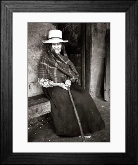 Framed Print : Old Woman sitting on a bench with a cane circa 1930 Framed Print : Old Woman sitting on a bench with a cane circa 1930