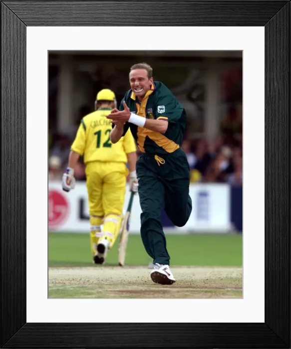 Framed Print : Allan Donald South Africa Celebrates Taking The Wicket Of Damien Fleming at the Cricket Framed Print : Allan Donald South Africa Celebrates Taking The Wicket Of Damien Fleming at the Cricket