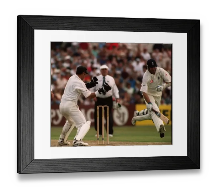 Framed Print : Andy Caddick is run out in Aug 99, in the England v New Zealand cricket match Framed Print : Andy Caddick is run out in Aug 99, in the England v New Zealand cricket match
