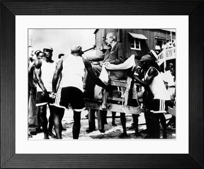 Framed Print : Harold MacMillan Prime Minister is given a Ghana style lift 1960 Framed Print : Harold MacMillan Prime Minister is given a Ghana style lift 1960