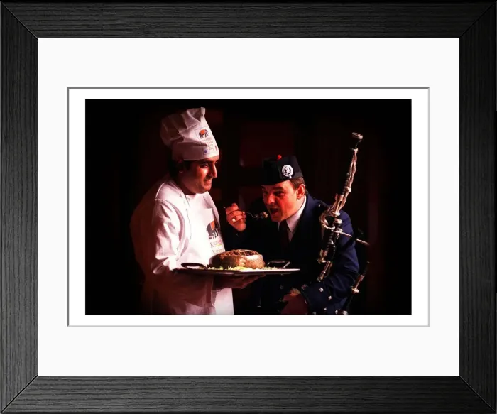 Framed Print : Curried Haggis dish September 1998 Piper Stephen Young tries new curry dish of Framed Print : Curried Haggis dish September 1998 Piper Stephen Young tries new curry dish of