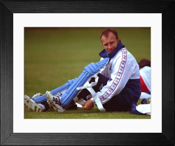 Framed Print : Neil Fairbrother prepares to bat in the England Nets May 1999