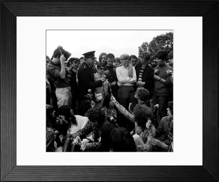 Framed Print : Hippies and teenagers gather in Hyde Park with police 1967