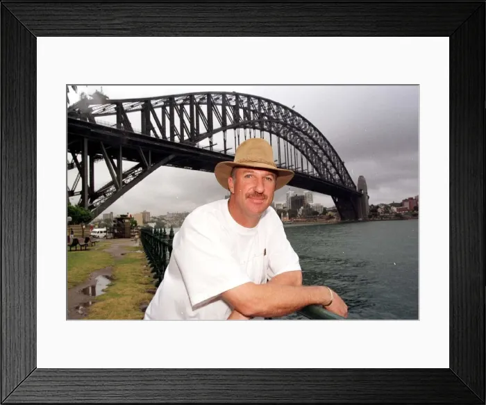 Framed Print : Ian Botham In A Rainy Sydney Harbour Jan 1999 Commentating On The One Day Cricket Framed Print : Ian Botham In A Rainy Sydney Harbour Jan 1999 Commentating On The One Day Cricket