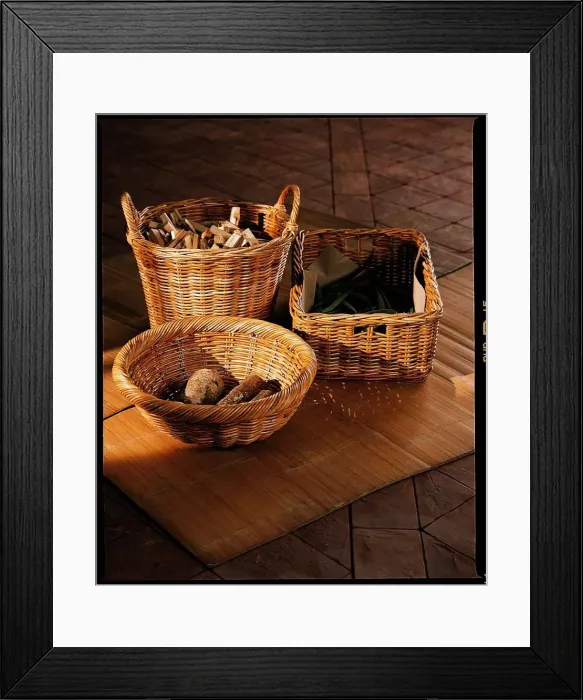 Framed Print : Marks and Spencer Wicker Baskets holding bread vegetables circa 1995 Framed Print : Marks and Spencer Wicker Baskets holding bread vegetables circa 1995