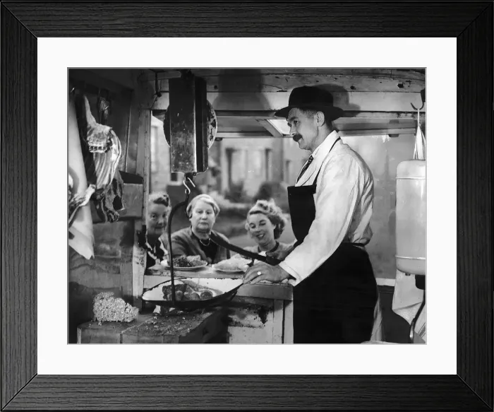 Framed Print : Mobile butcher Jack Howe in conjunction with a cleaner food campaign has set up a Framed Print : Mobile butcher Jack Howe in conjunction with a cleaner food campaign has set up a