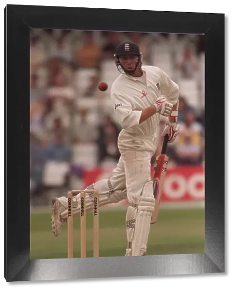 Mike Atherton moves out of the way July 1998 from a short pitched delivery
