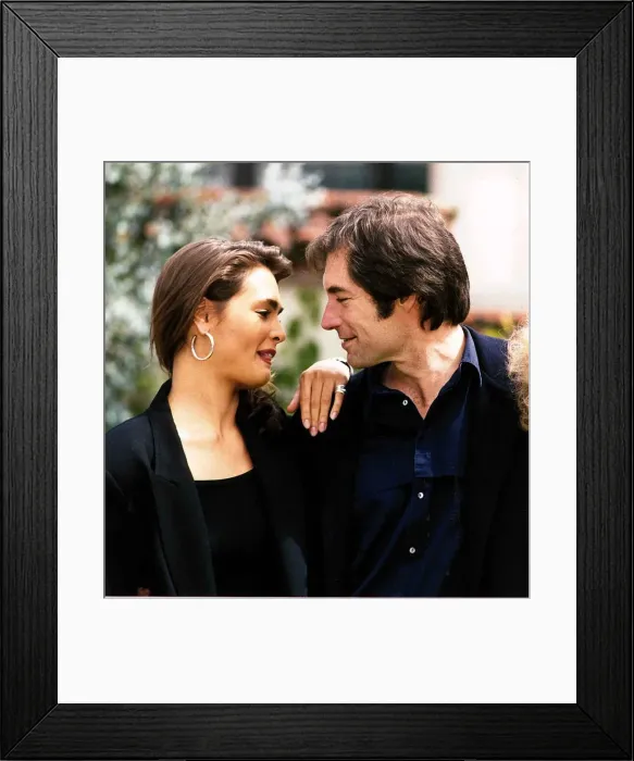 Framed Print : Taliso Soto actress with actor Timothy Dalton June 1989 DBase