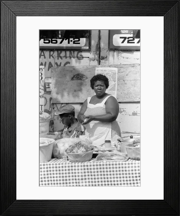 Framed Print : Notting Hill Carnival 1981 Residents take part in selling food for the carnival