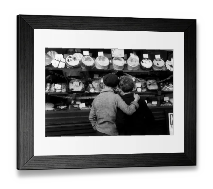 Framed Print : Children look into a bakery shop window, February 1935