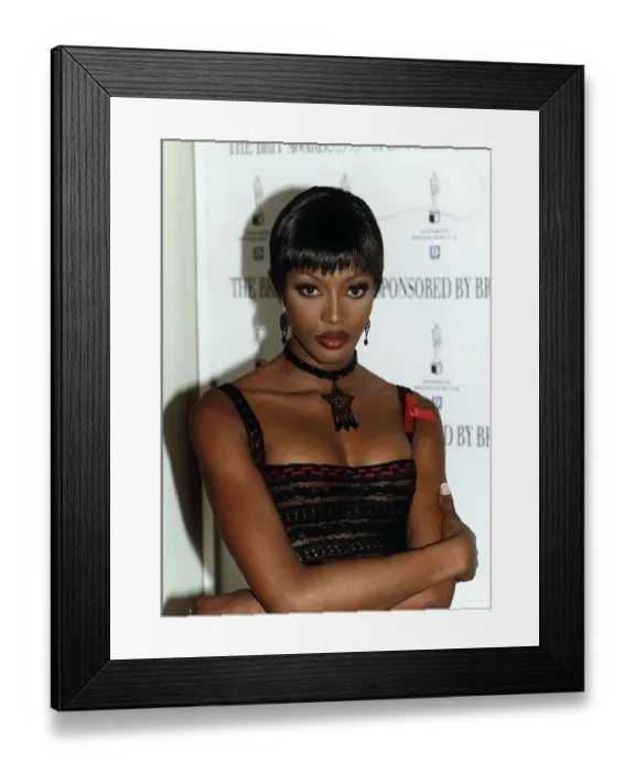 Framed Print : Supermodel, Naomi Campbell, Wearing Black lace dress and Black neck piece Framed Print : Supermodel, Naomi Campbell, Wearing Black lace dress and Black neck piece