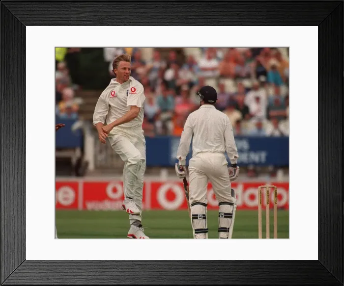 Framed Print : Alan Mullally Cricket Player Of England July 1999 Celebrates After He Gets